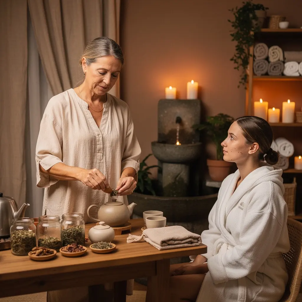 Ručni rad čajnog seta s prirodnim motivima i biljnim čajem