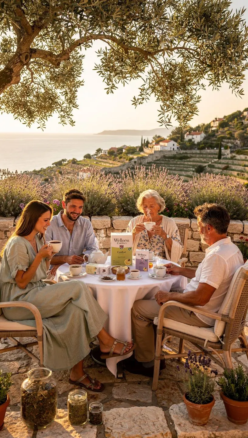 Svježe ubrane bilje u maloj posudi uz šalicu čaja