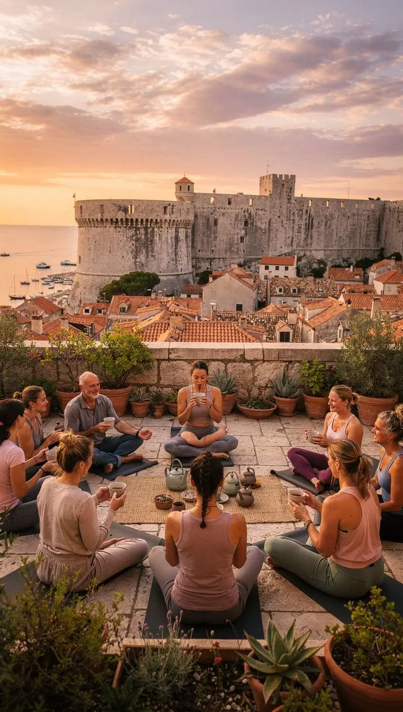 Svježe ubrane biljke mente i kamilice na bijelom platnu uz šalicu čaja.